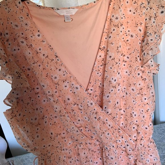 Lauren Conrad CUTE summer wrap peach floral dress - Picture 2 of 5